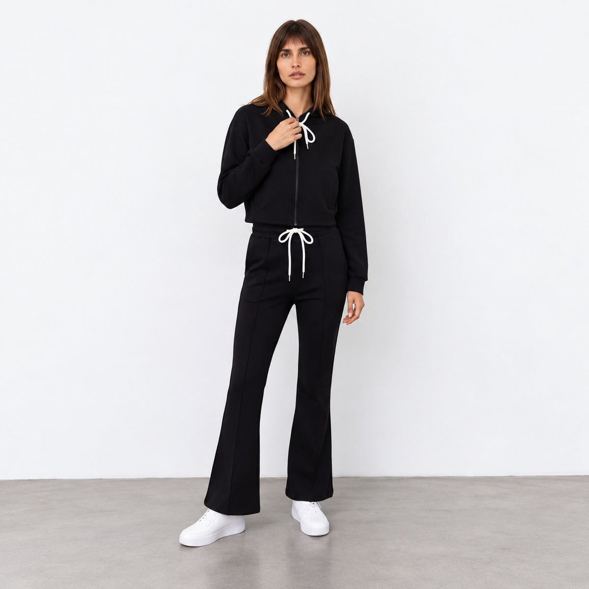 Cropped Zip-Up Hoodie & Flared Pants Set