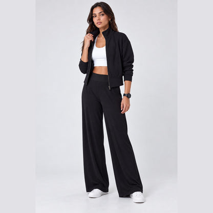 Zip-Up Jacket & Wide-Leg Pants Set