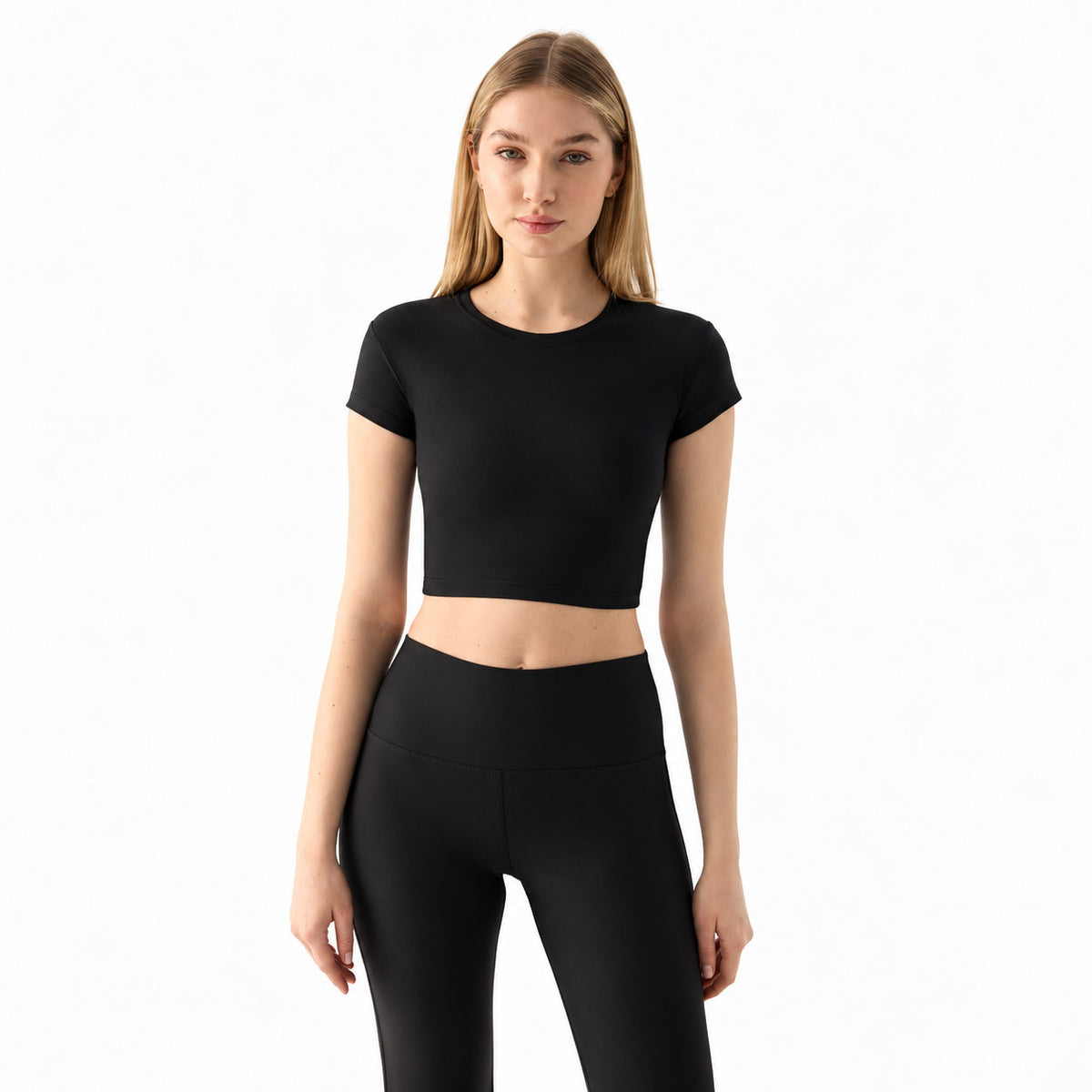 MELINA Short Sleeve Crop Top Black