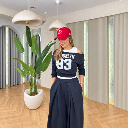 “Brooklyn 83” Off-Shoulder Sweatshirt