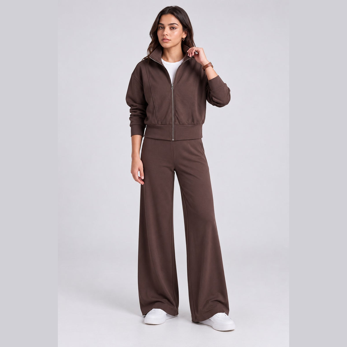 Zip-Up Jacket & Wide-Leg Pants Set