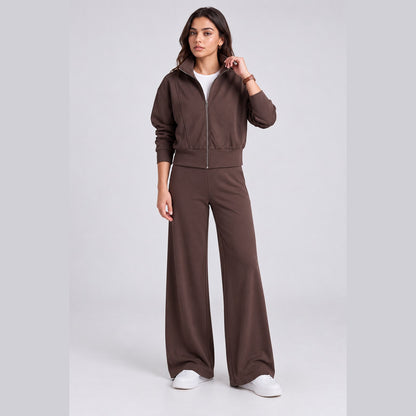 Zip-Up Jacket & Wide-Leg Pants Set