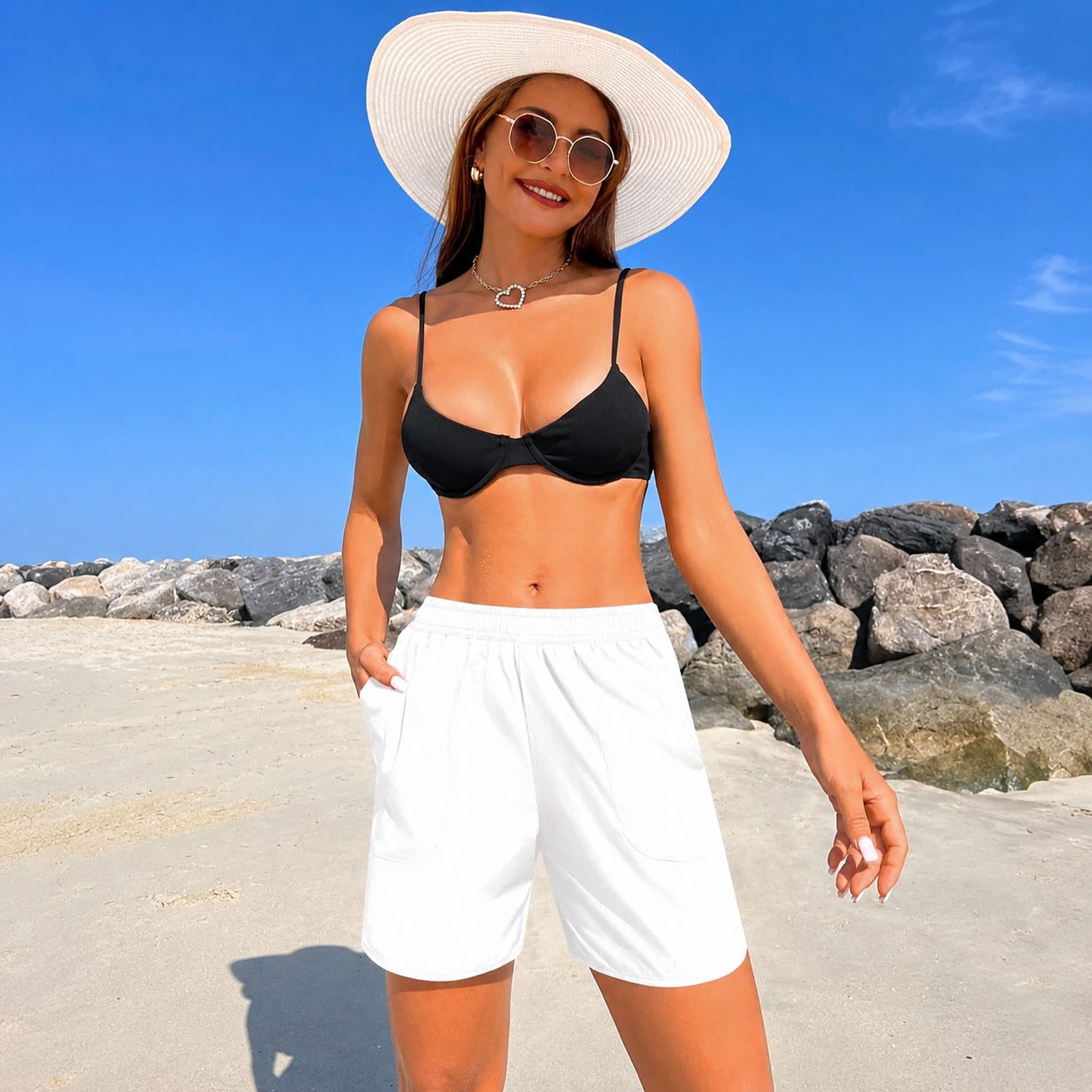 Trendy Basic Beach White Short