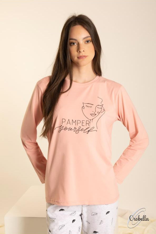 Pyjama Orobella - Cotton - Long sleeves - Women - Light Pink - Pamper Yourself