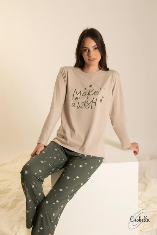 Pyjama Orobella - Make a Wish - beige and olive green