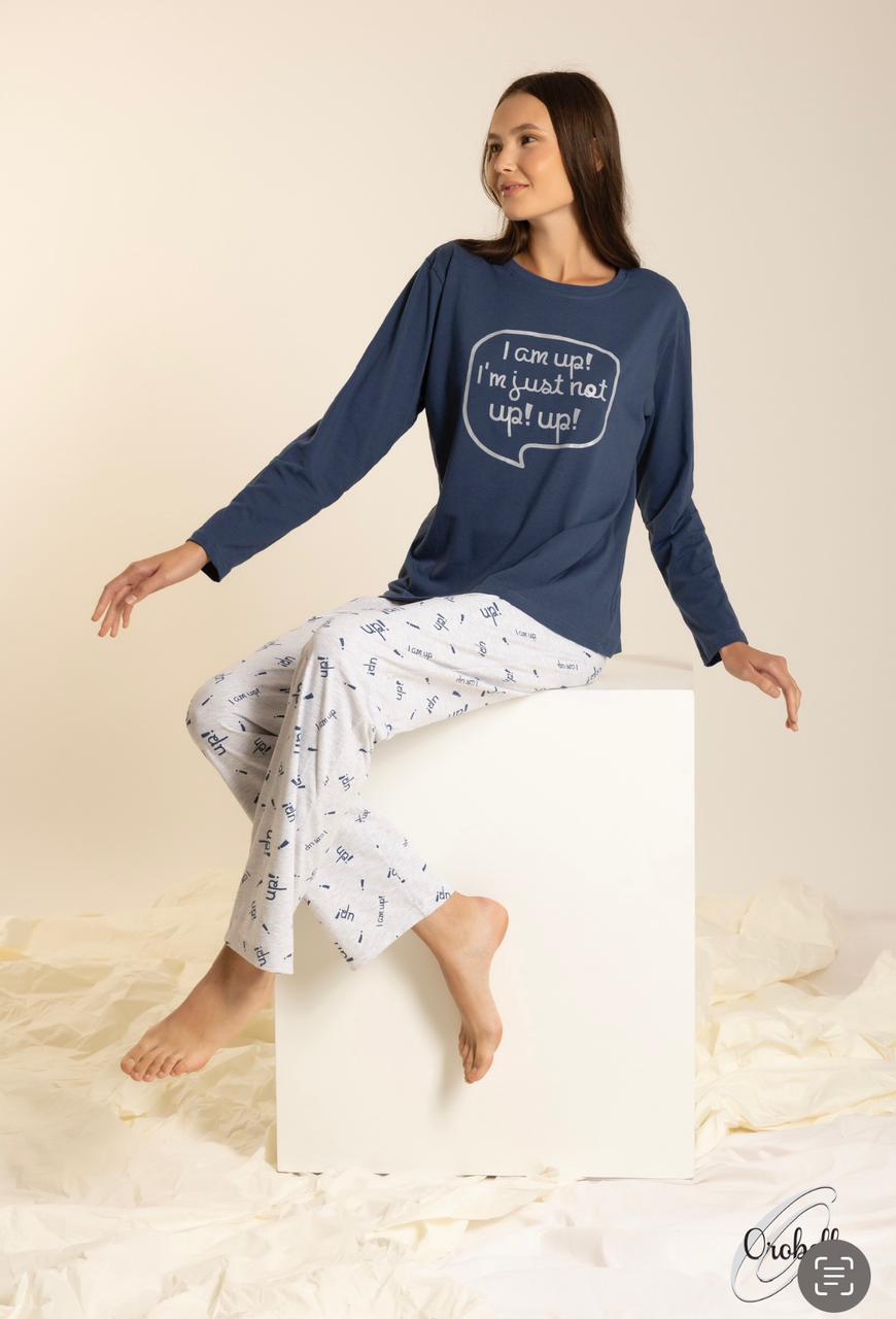 Pyjama Orobella - cotton - long sleeves - Navy Blue - I am up