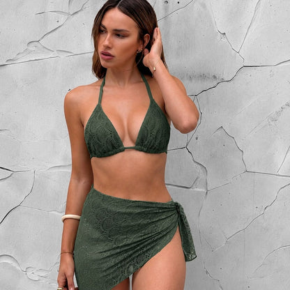 Trendy 3 pieces Triangle Olive Green bikini