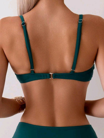 Trendy 2 Pieces Classic Swimwear - 3 COLORS: Burgundy, Teal Blue, Olive Green