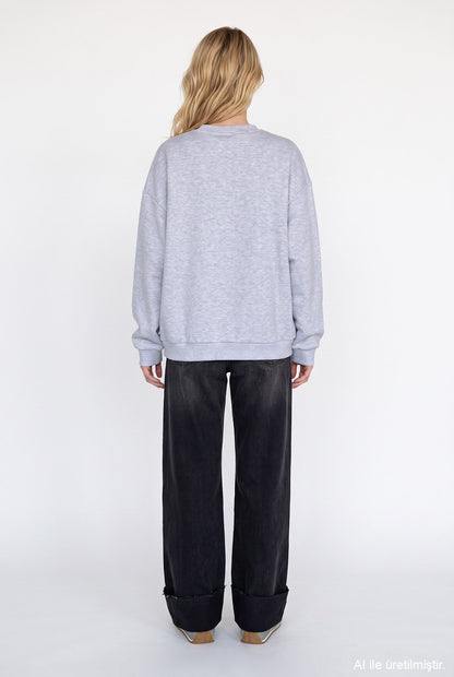 Trendy Embroidered Sweatshirt - Fleece Inside