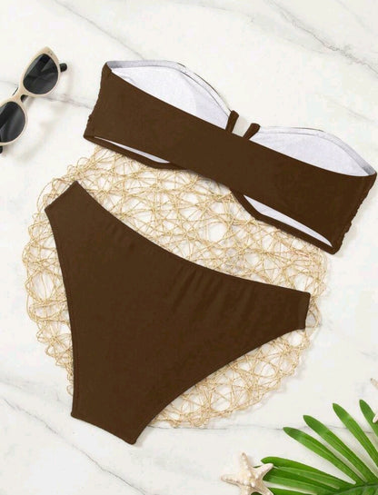 Trendy Strapless Bikini - 3 COLORS: Black, Red & Brown