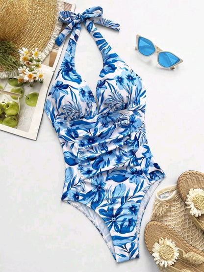 Trendy Swimsuit - One piece - Flower Blue