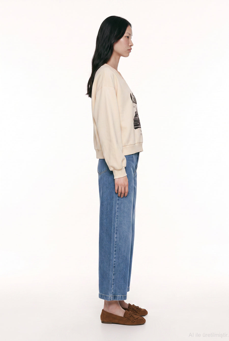 Trendy Embroidered V-Neck Sweatshirt - Fleece inside