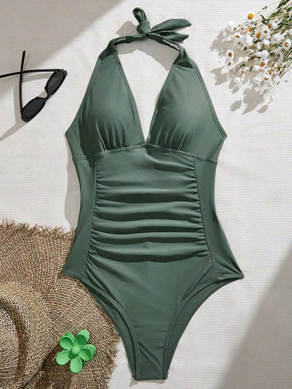 Trendy One piece Olive Green Swimwear
