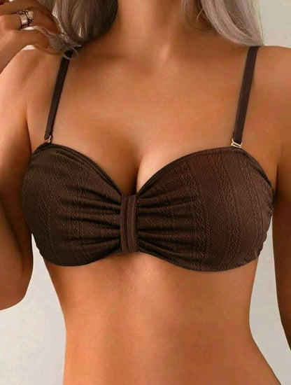 Trendy 2 pieces Strapless Swimsuit - Black & Brown