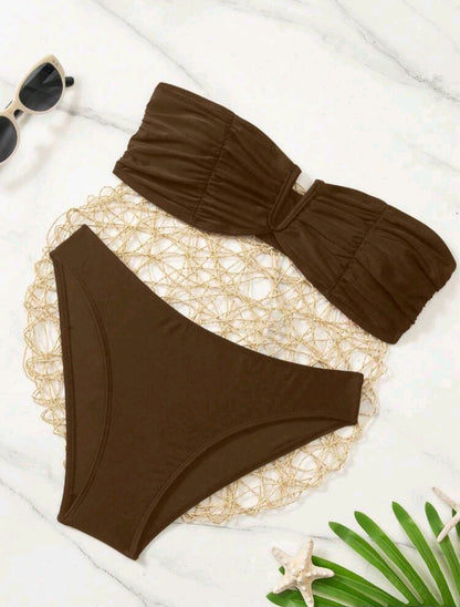 Trendy Strapless Bikini - 3 COLORS: Black, Red & Brown