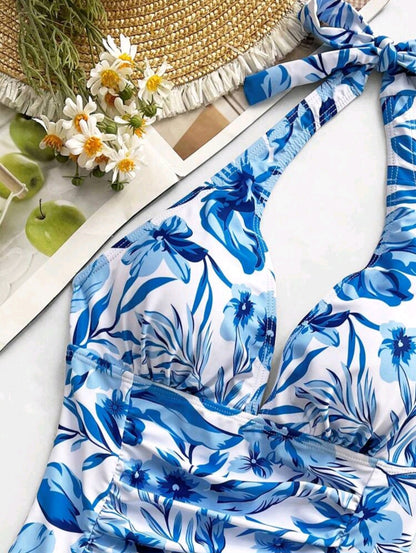 Trendy Swimsuit - One piece - Flower Blue