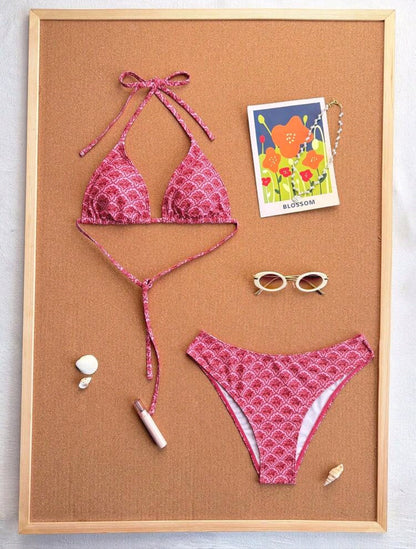 2 Pieces Triangle Low Waisted Pink Swimsuit