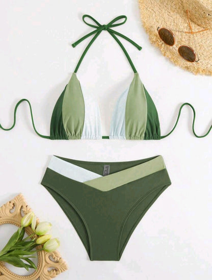 Trendy 2 Piece Triangle Multicolor Swimsuit