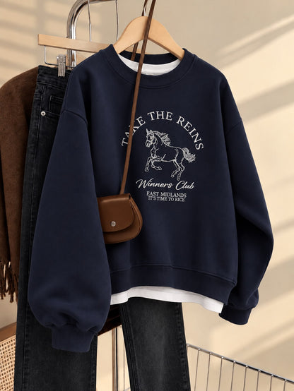 Trendy Embroidered Sweatshirt - Fleece Inside