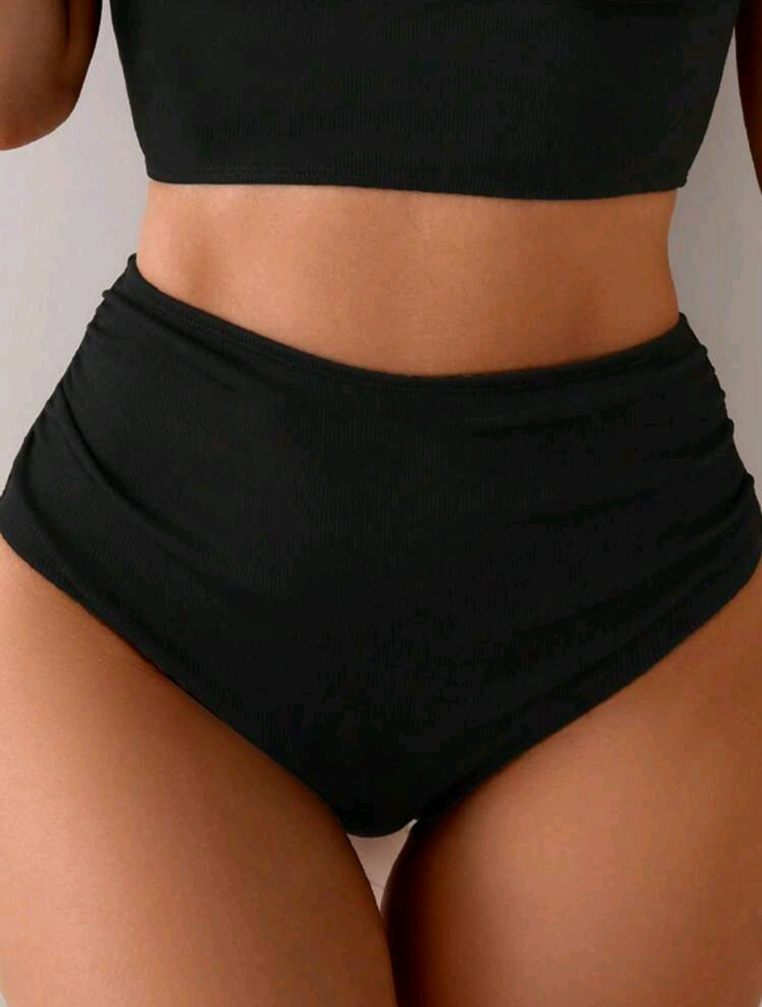 High Waisted Ribbed Swimsuit Bottom - Black & Brown