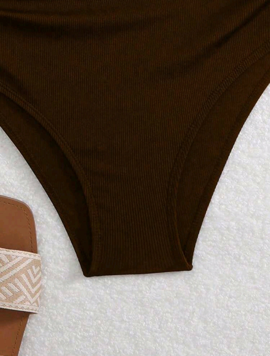 High Waisted Ribbed Swimsuit Bottom - Black & Brown