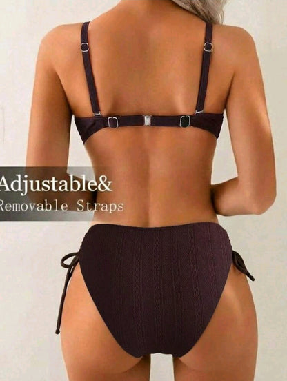 Trendy 2 pieces Strapless Swimsuit - Black & Brown