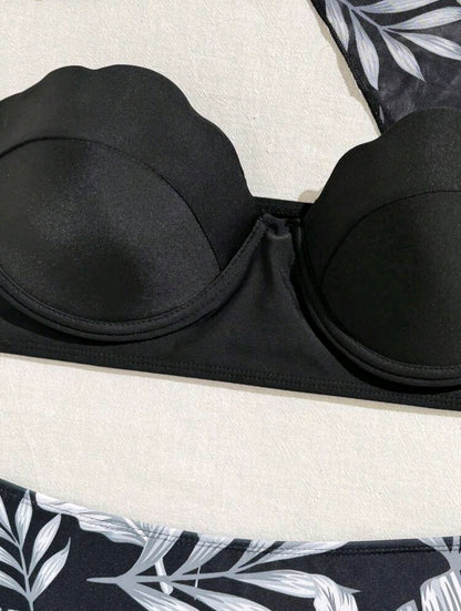 Trendy High Waisted Tropical 3pcs Bikini