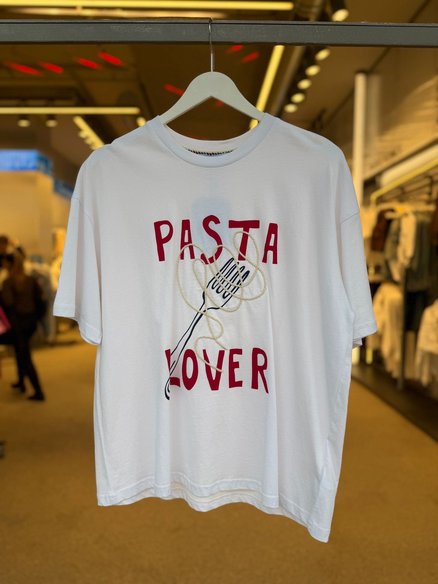 Trendy Embroidered Cotton T-Shirt - Pasta Lover