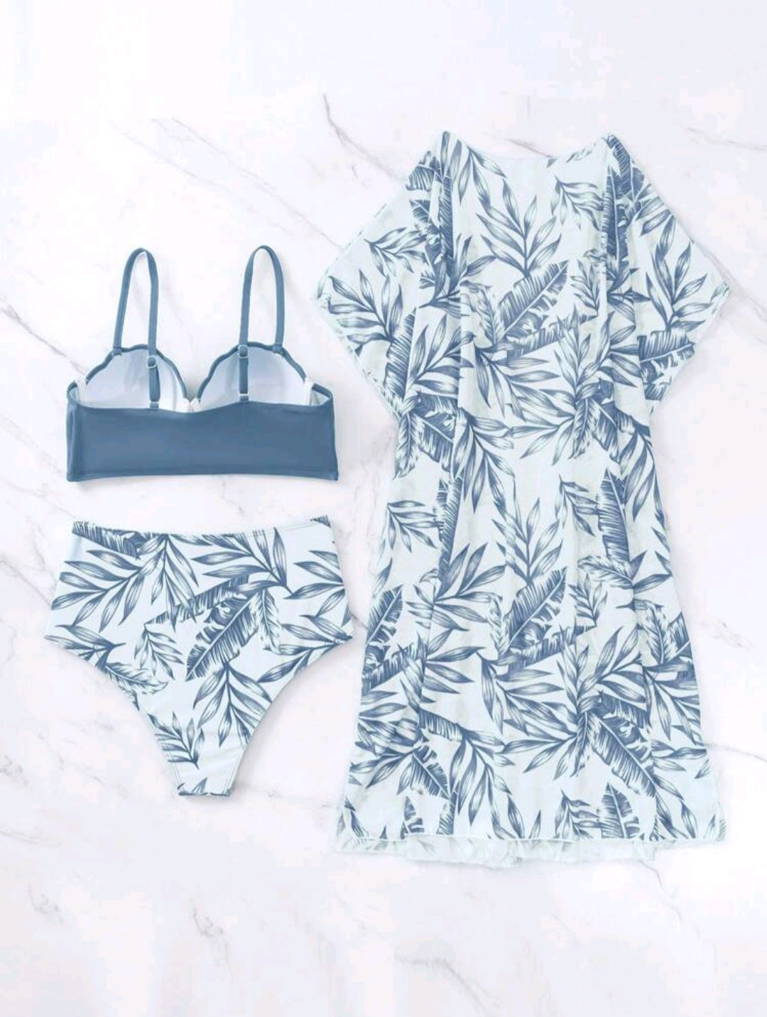 Trendy High Waisted Tropical 3pcs Bikini