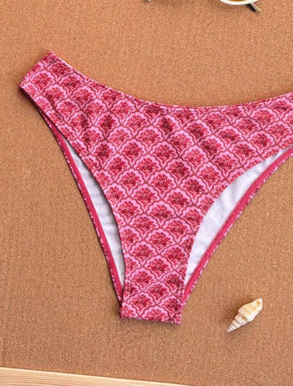 2 Pieces Triangle Low Waisted Pink Swimsuit