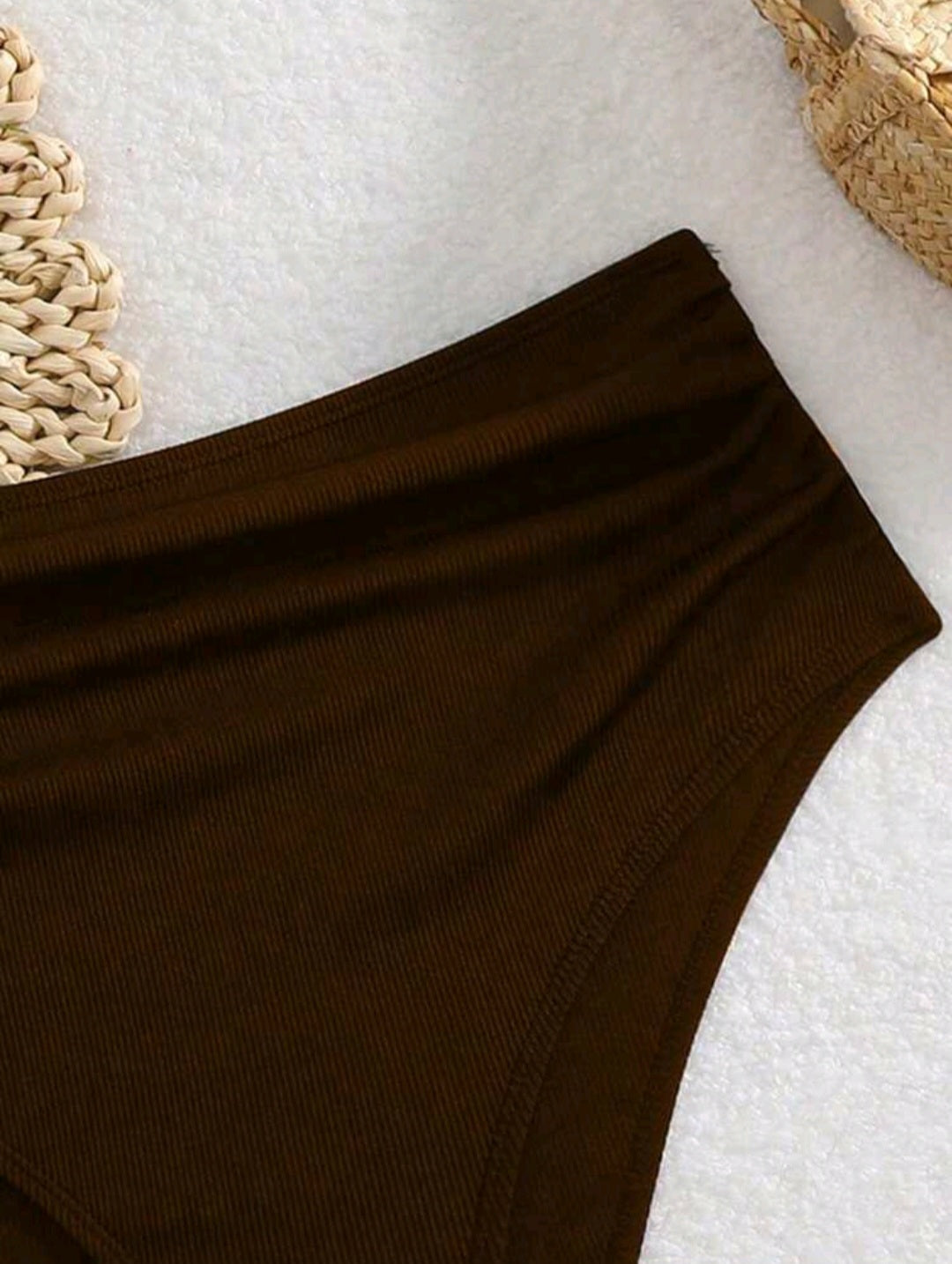 High Waisted Ribbed Swimsuit Bottom - Black & Brown