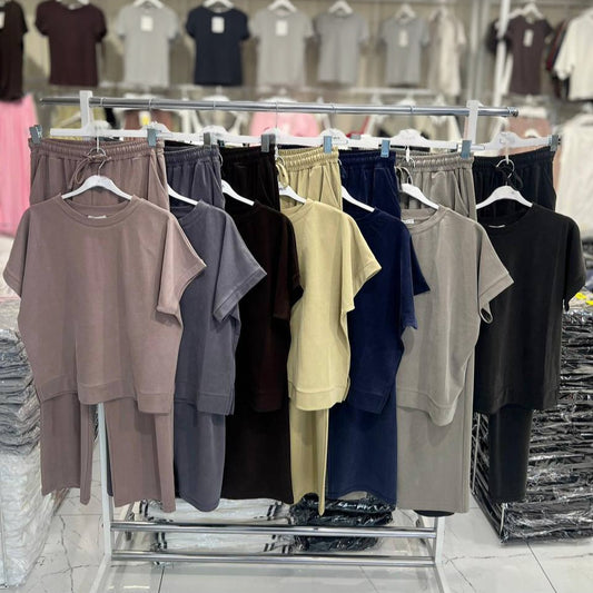 Trendy Set - Soft Cotton Piqué - Round Neck T-Shirt + Pants