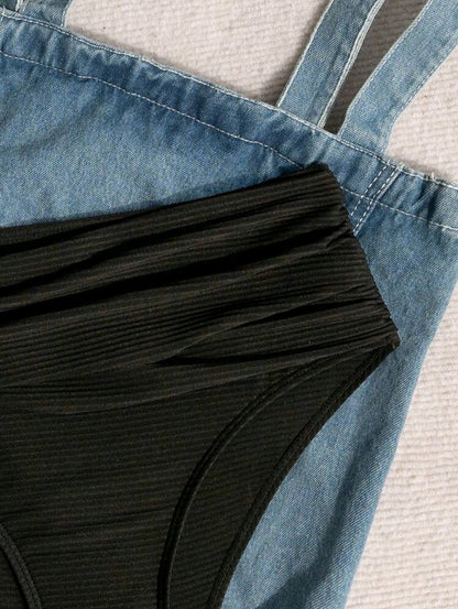 Trendy High Waisted Ribbed Bikini Bottom