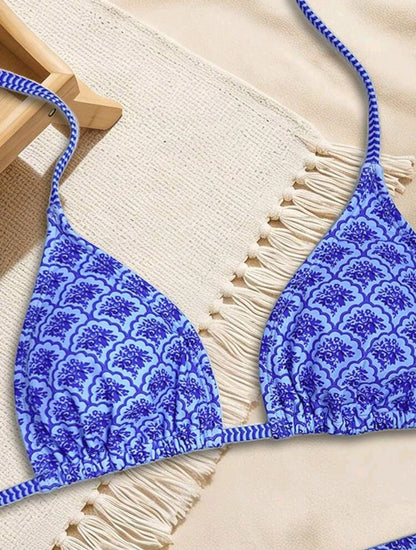 2 Pieces Triangle Low Waisted Blue Swimsuit