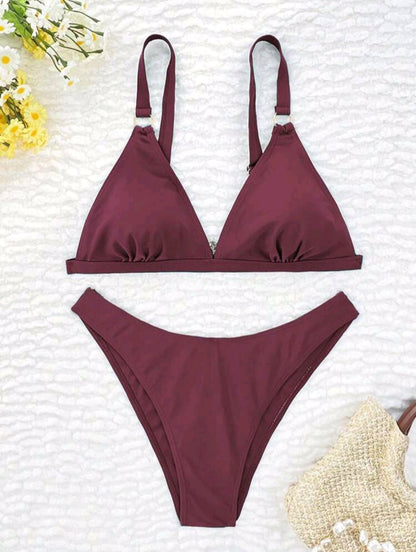Trendy 2 pieces Swimsuit - black & burgundy