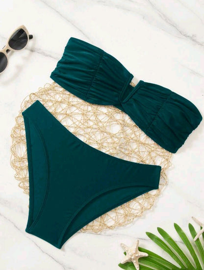 Trendy Strapless Bikini - 4 COLORS: Black, Blue, Red & Brown