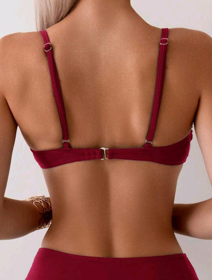 Trendy 2 Pieces Classic Swimwear - 3 COLORS: Burgundy, Teal Blue, Olive Green