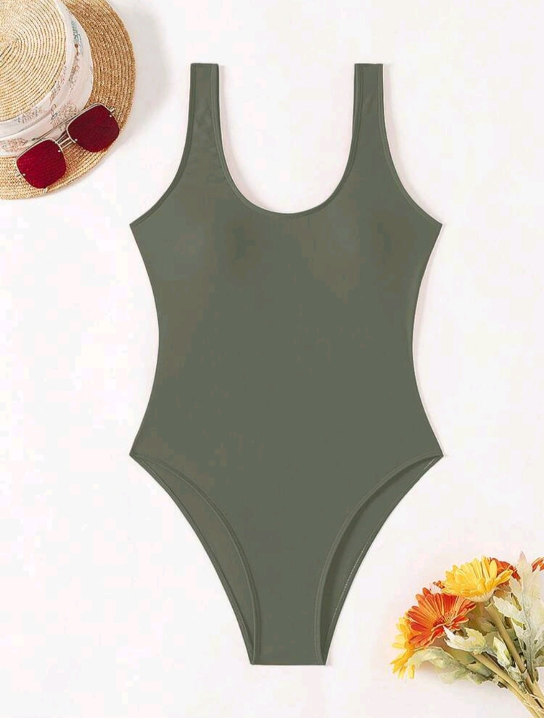 Trendy One Piece Swimwear - Navy Blue & Olive Green