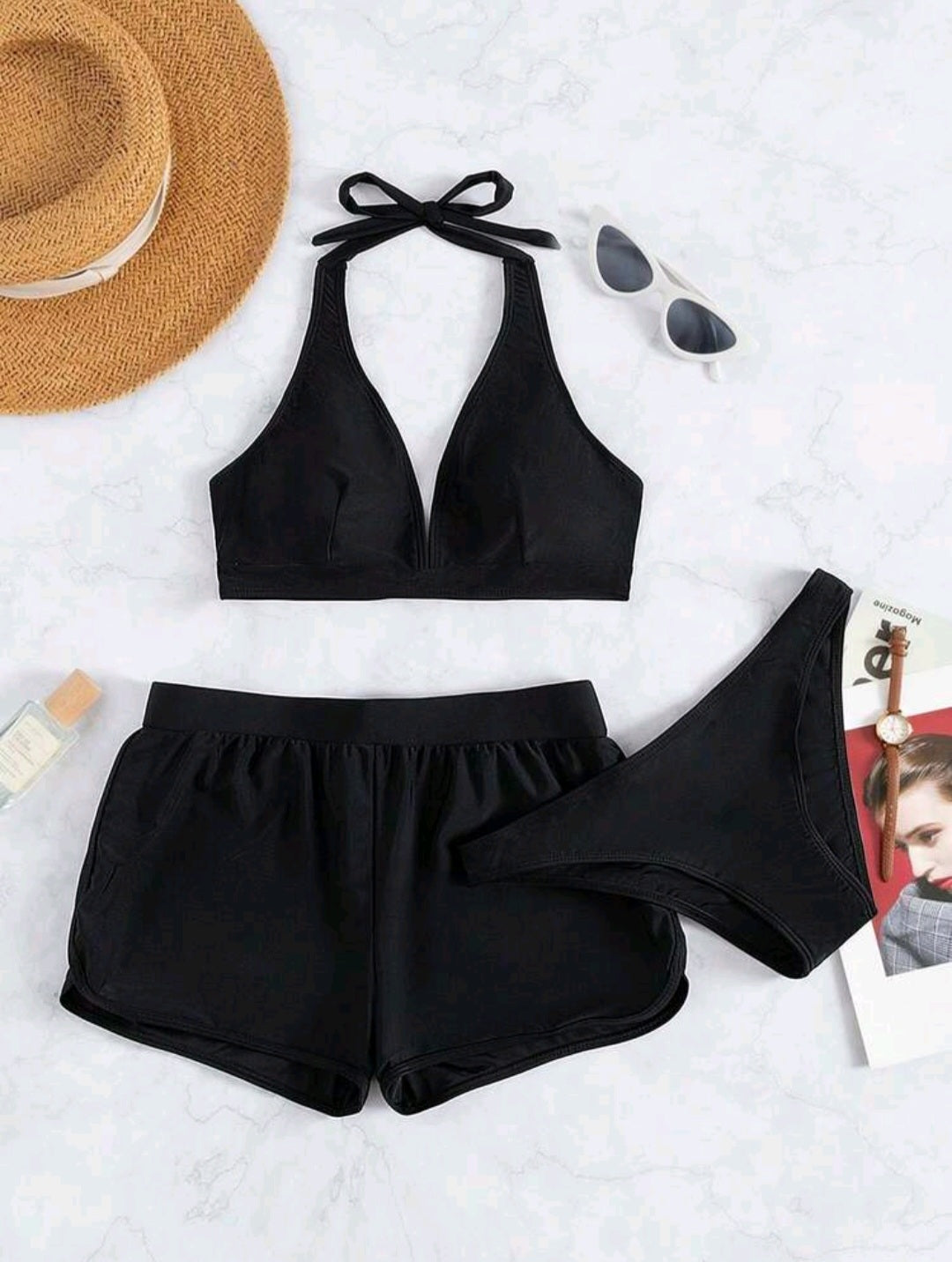3 Pcs Bikini with Beach Shorts