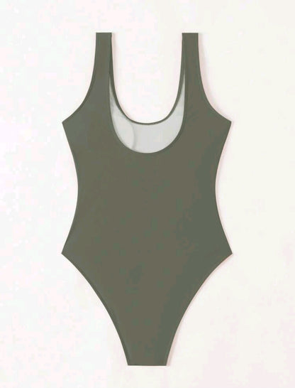 Trendy One Piece Swimwear - Navy Blue & Olive Green