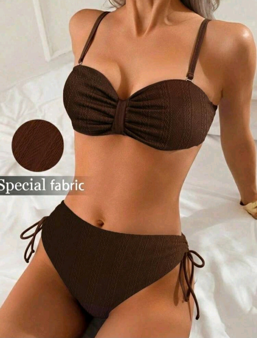 Trendy 2 pieces Strapless Swimsuit - Black & Brown