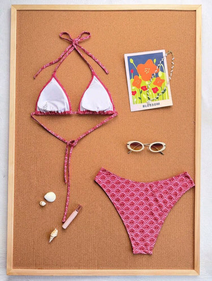 2 Pieces Triangle Low Waisted Pink Swimsuit