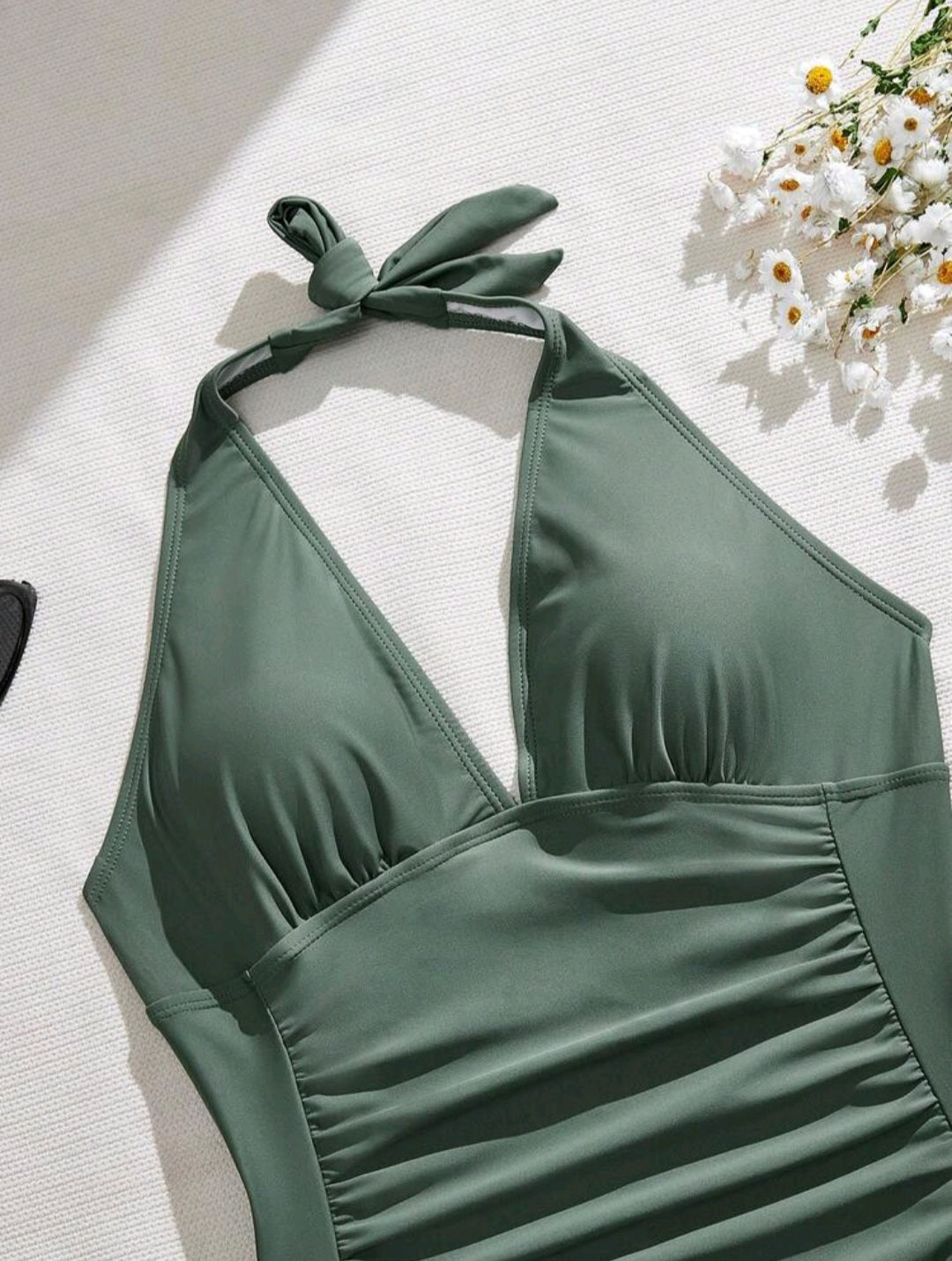 Trendy One piece Olive Green Swimwear