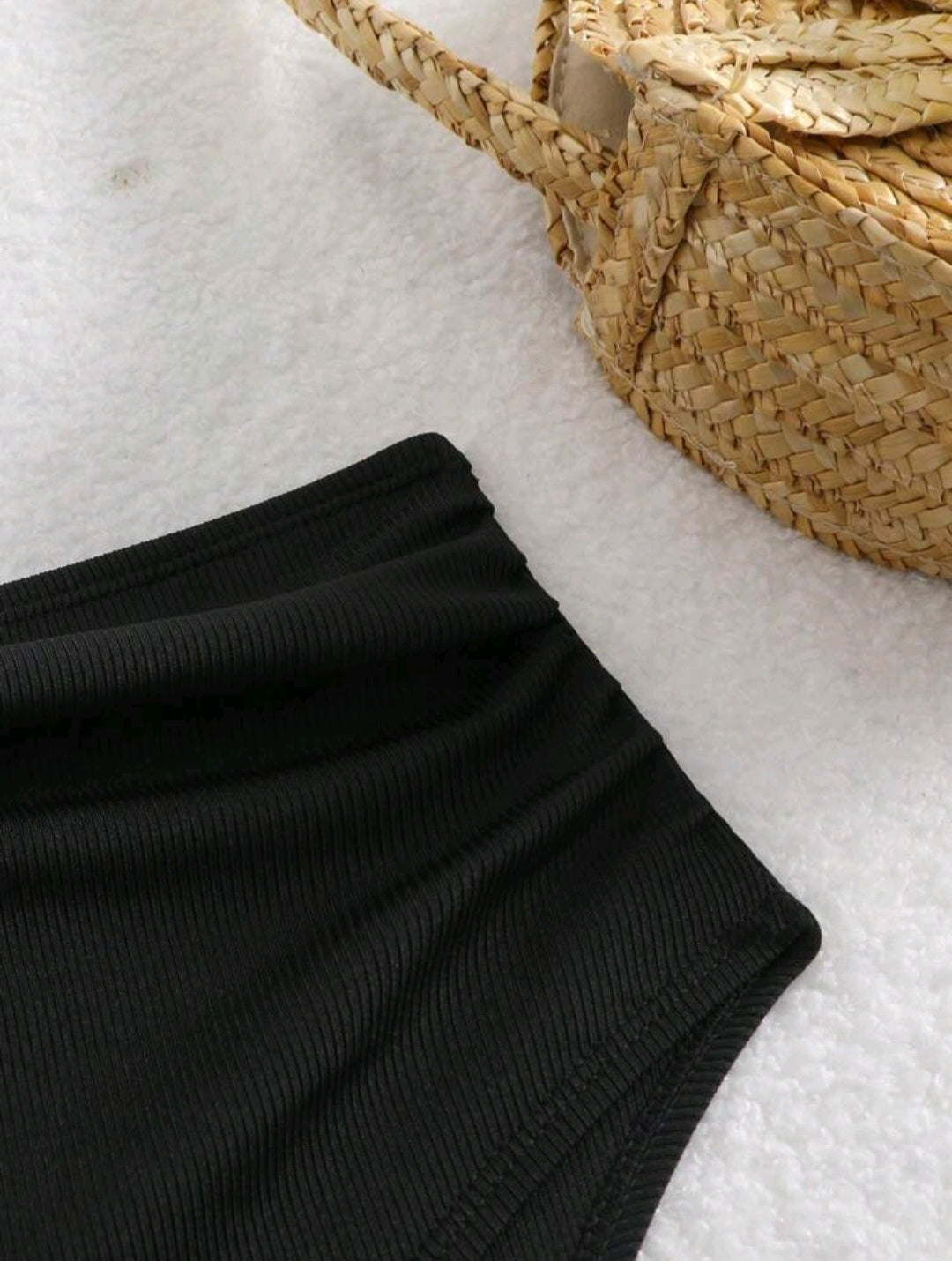 High Waisted Ribbed Swimsuit Bottom - Black & Brown