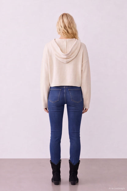 Trendy Embroidered Hoodie - Beige - Standard Size