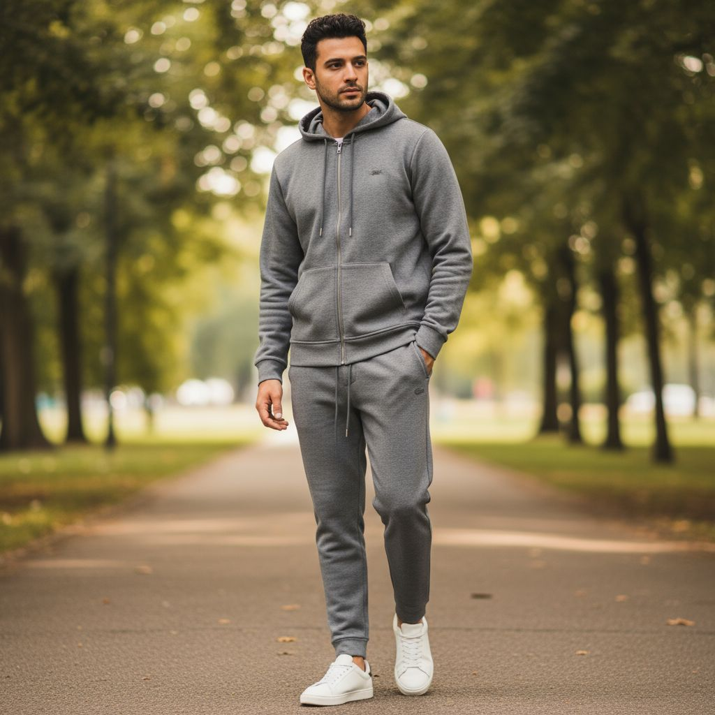 Sweatsuit cotton - set of two - Sweatpants with Hoodie zipper - Grey color