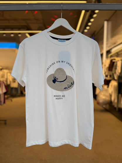 Trendy Embroidered Cotton T-Shirt - Sunshine on my shoulders