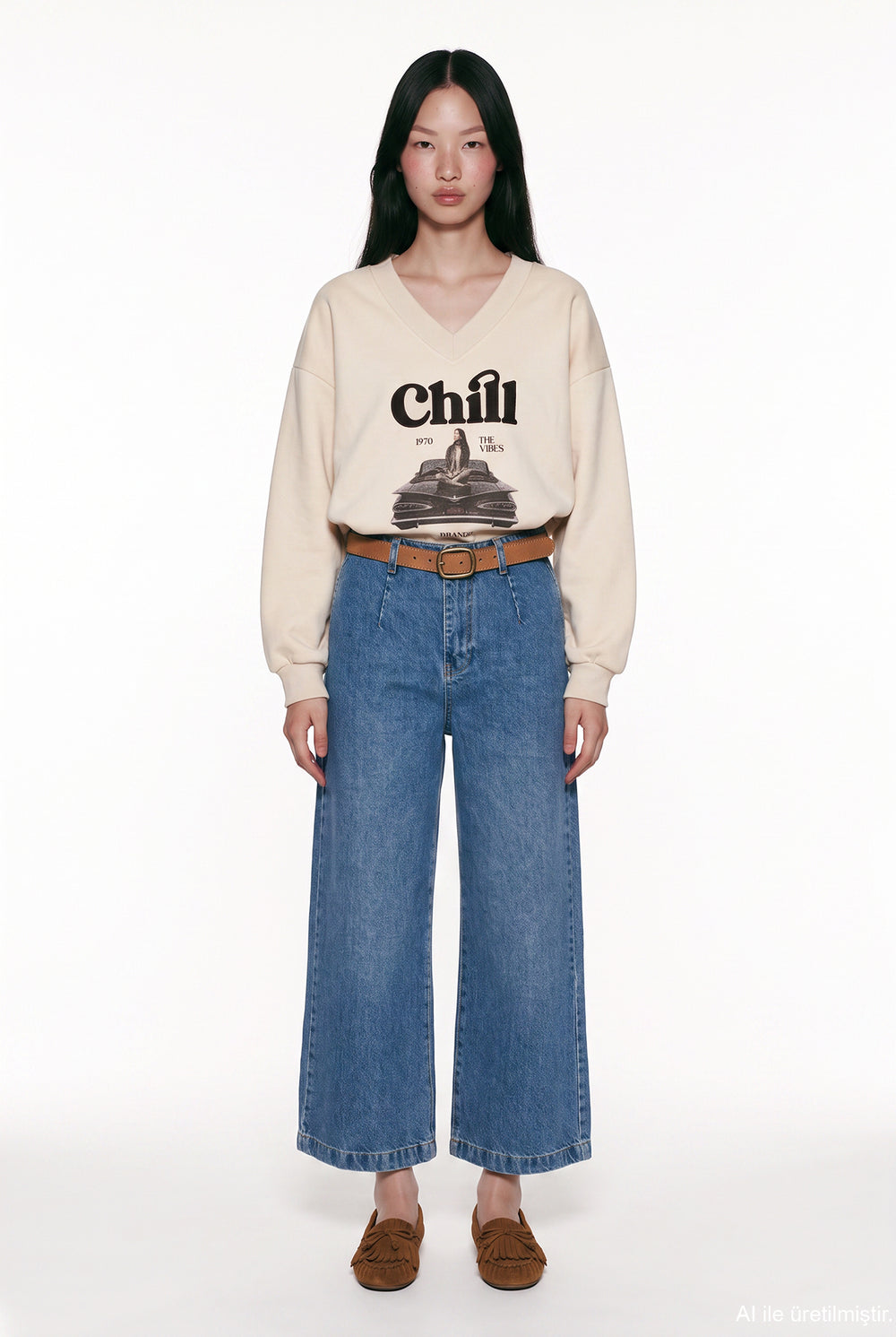 Trendy Embroidered V-Neck Sweatshirt - Fleece inside