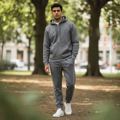 Sweatsuit cotton - set of two - Sweatpants with Hoodie zipper - Grey color
