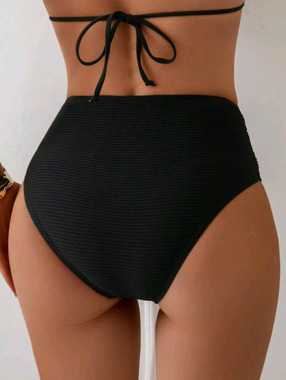 Trendy High Waisted Ribbed Bikini Bottom